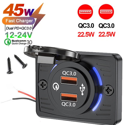 Wall Mount Charger Adapter, 2-4 Ports USB Outlet, QC 22.5W PD 30W Type-C Quick Charge, QC3.0 Panel, Bus, ATV, Truck Tuck's Performance