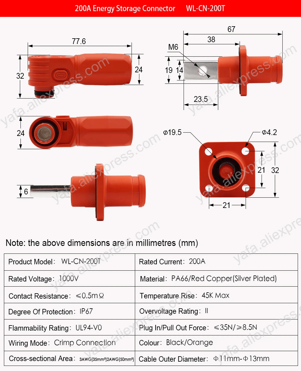 120A/200A 1000V Waterproof Energy Storage Connectors - Pair image 9
