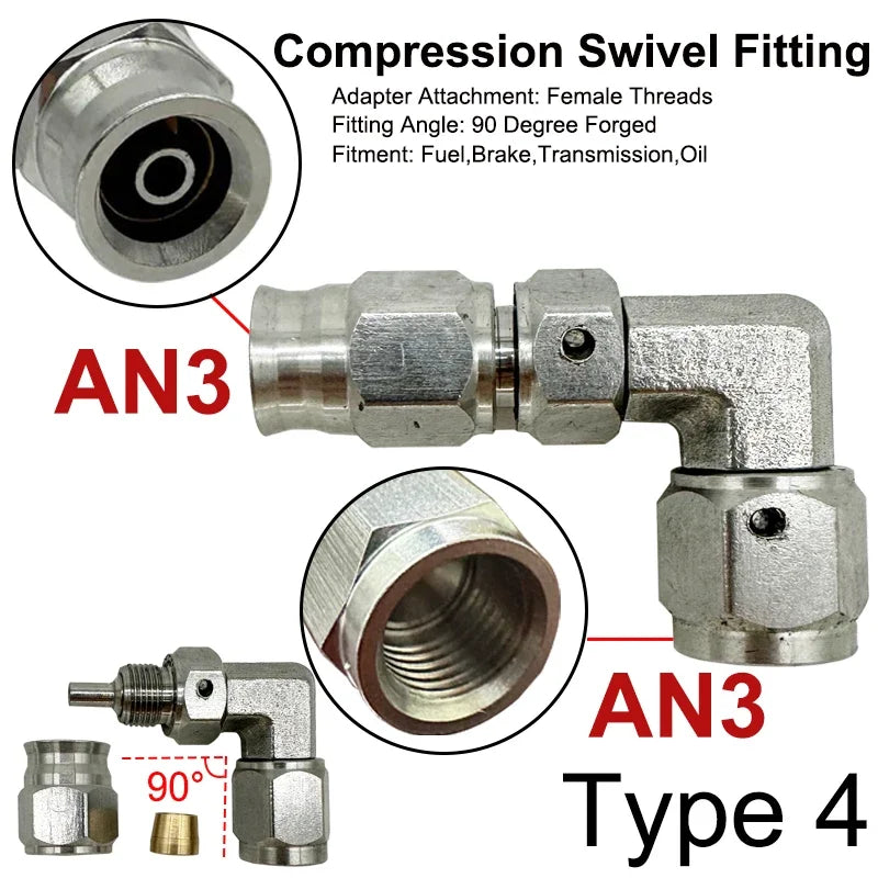 2X Stainless Steel 3AN Motorcycle Motor Bike Hydraulic Brake Oil Hose Line Banjo Fitting 10MM 0/28/45/90° Brake Hose End Adapter Tuck's Performance