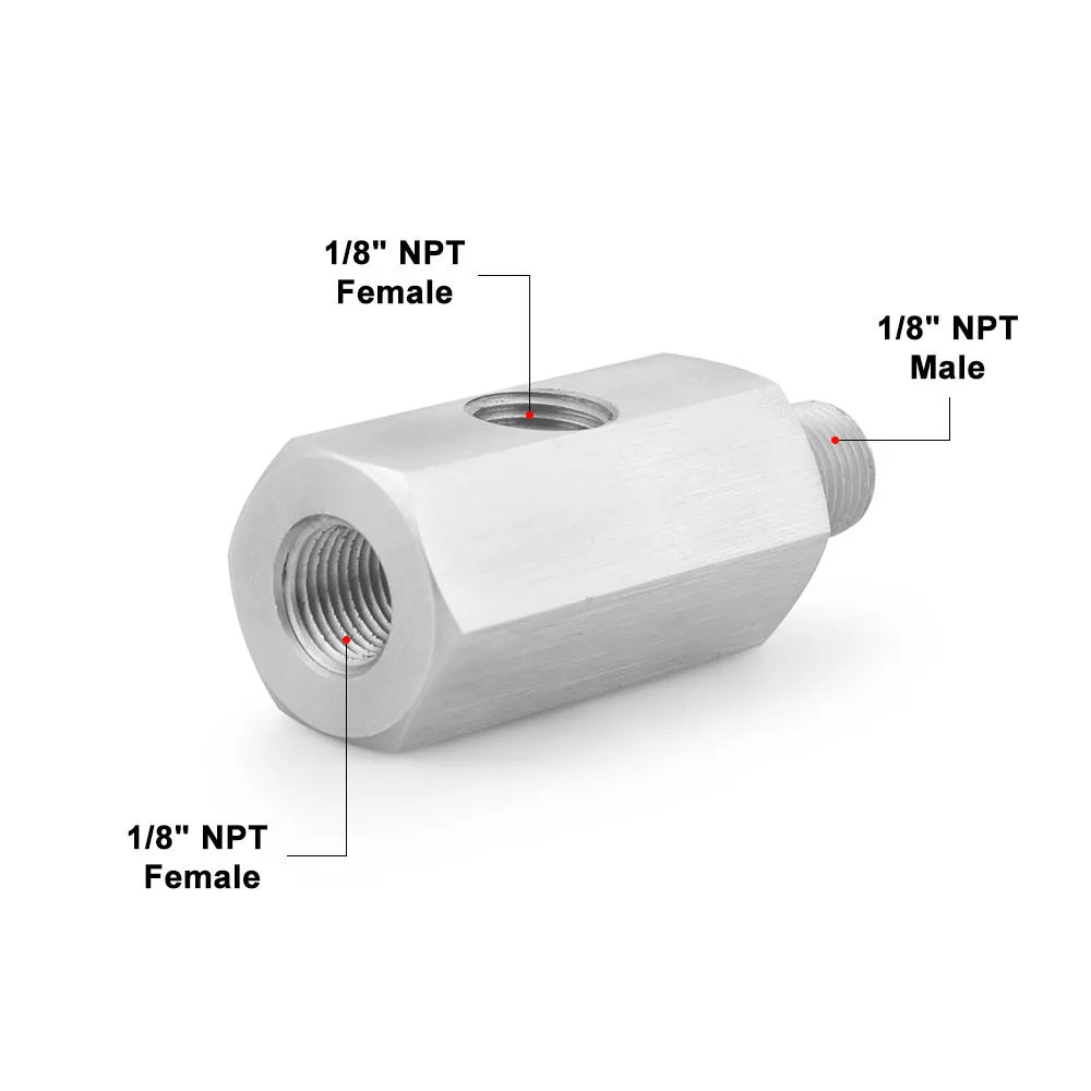 Oil Pressure Sensor Tee Adapter Turbo Supply Feed Line Gauge Female to 1/8 NPT Side Port Stainless Steel Hose T Fittings Tuck's Performance