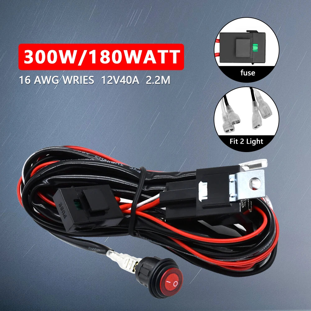 LED Light Bar Wiring Harness - 300W, Relay & Switch, 12V Tucks Performance