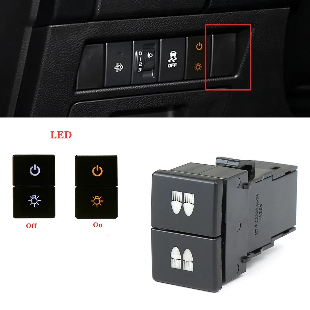 1PC Car Dual Key Switch Dual Switch Radar Tailgate Power LED Headlight Switch Button for ISUZU D-MAX 21-23 Tuck's Performance