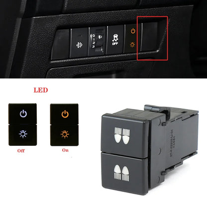 1PC Car Dual Key Switch Dual Switch Radar Tailgate Power LED Headlight Switch Button for ISUZU D-MAX 21-23 Tuck's Performance