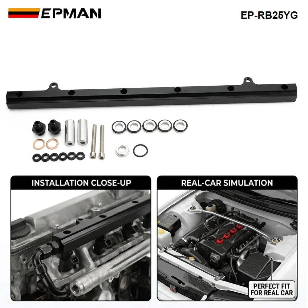 EPMAN Aluminium Billet Top Feed Injector Fuel Rail Turbo Kit Black High Quality For Nissan Skyline RB25 ECR33 EP-RB25YG Tuck's Performance