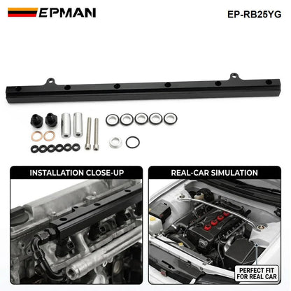 EPMAN Aluminium Billet Top Feed Injector Fuel Rail Turbo Kit Black High Quality For Nissan Skyline RB25 ECR33 EP-RB25YG Tuck's Performance