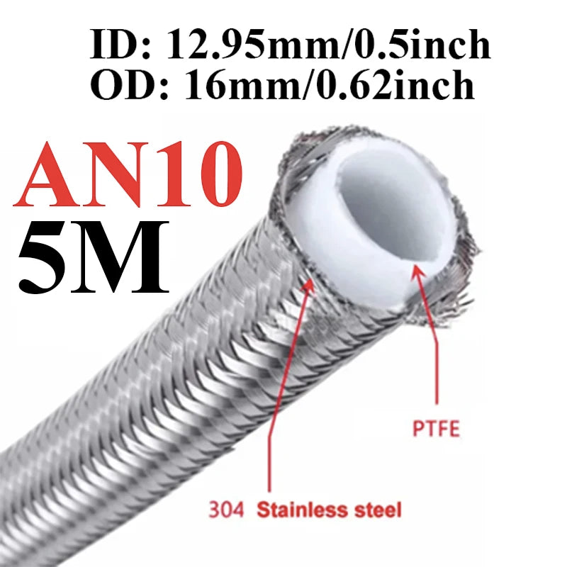 1M/3M/4M/6M AN3 AN4 AN6 AN8 AN10 Racing Hose 304 Stainless Steel Braided PTFE Brake Hose E85 Fuel Oil Line Oil Cooler Hose Pipe Tuck's Performance