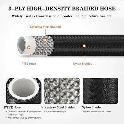 1M AN4 AN6 AN8 AN10 AN12 AN16 AN20 Universal Fuel Hose Oil Gas Cooler Line Pipe Tube Inside PTFE Nylon Stainless Steel Braided Tuck's Performance