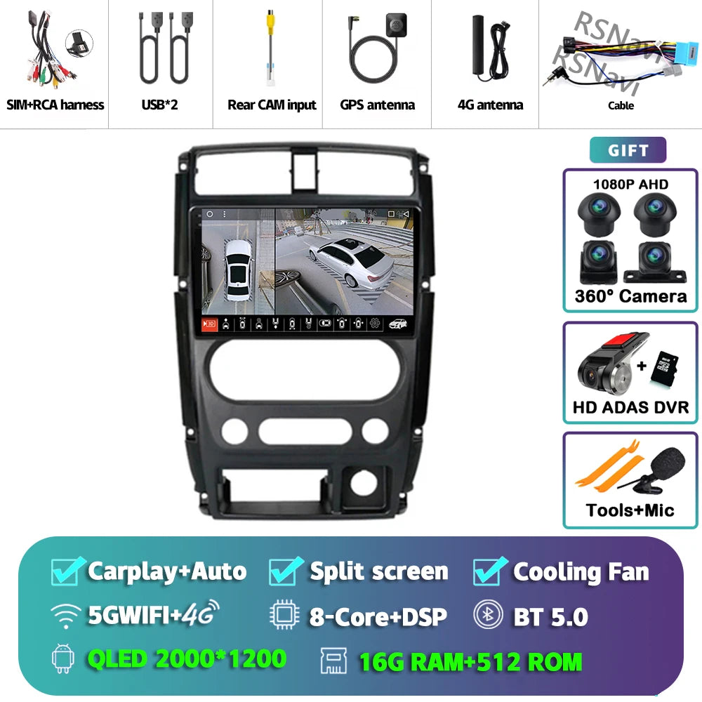 Android 16 Carplay Auto 2K Screen Car Radio Multimedia Player For Suzuki Jimny 3 2005 - 2019 Autoradio GPS Stereo 2din Head Unit Tuck's Performance