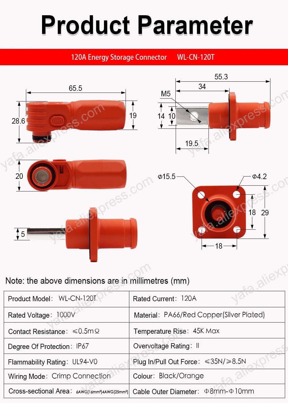 120A/200A 1000V Waterproof Energy Storage Connectors - Pair image 8