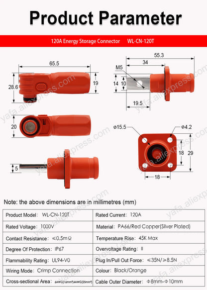 120A/200A 1000V Waterproof Energy Storage Connectors - Pair image 8