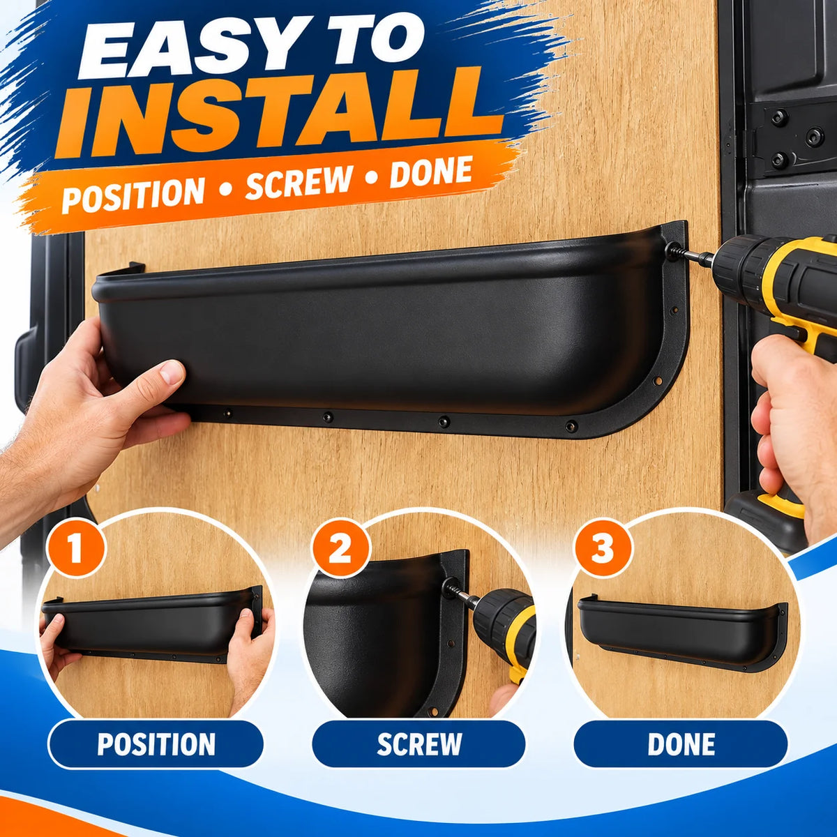 Installing the door storage tray in three steps