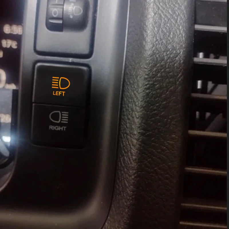 Dual LED push switch fitted in a Toyota dash switch blank