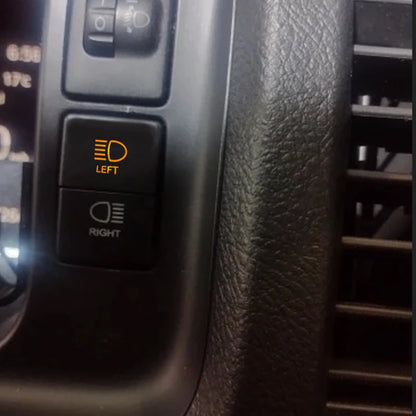 Dual LED push switch fitted in a Toyota dash switch blank
