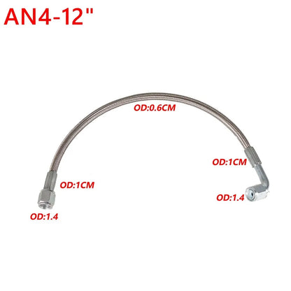Universal 12' 24' 36' 48'60' AN4 90 Degree X Straight PTFE Turbine Oil Feed Pipe Turbo Oil Feed Line Kit Stainless Steel Braided Tuck's Performance