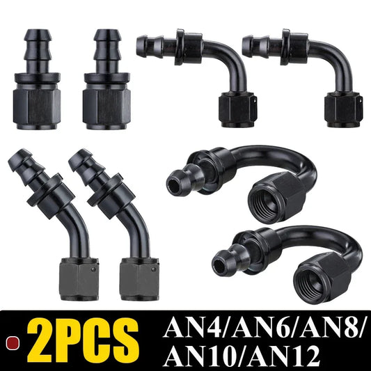 2X 4AN 6AN 8AN 10AN 12AN Oil Fuel Cooler Push-On Hose Fittings 0 45 90 180 Degree Push Lock Rubber Tube End Adapter Aluminum Tuck's Performance