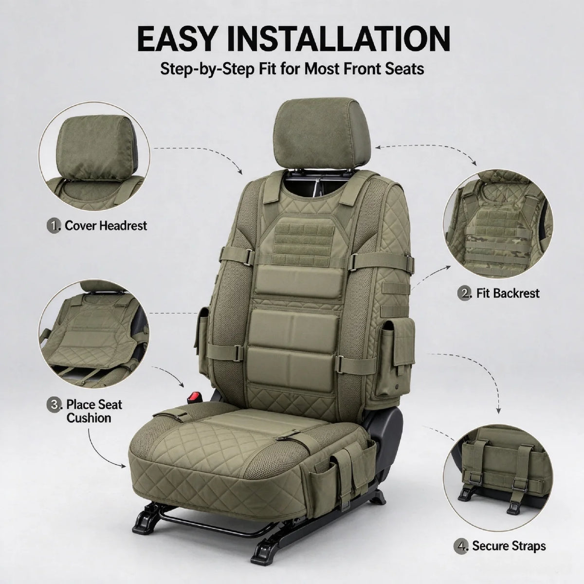 Tactical seat cover installation steps