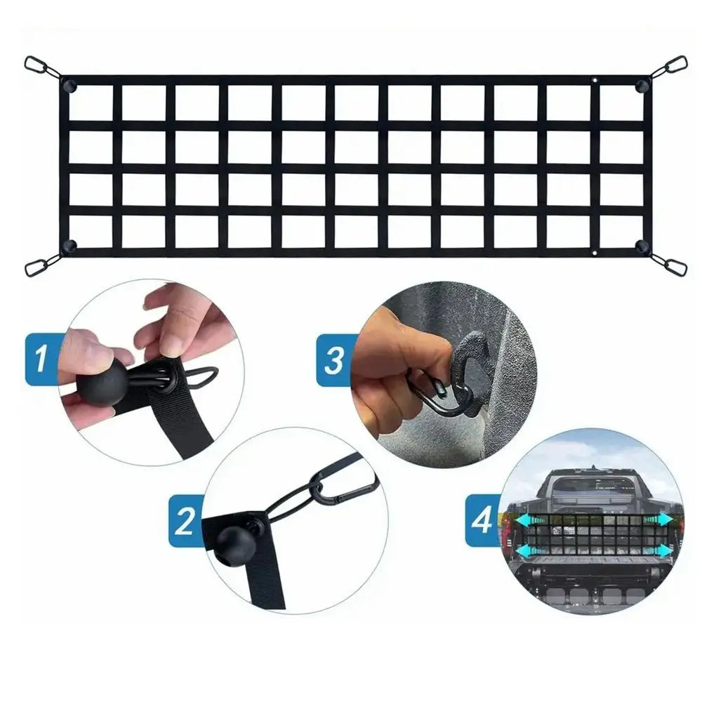 Black Heavy Duty Cargo Net PVC Webbing Truck Pickup Net SUV Van Cargo Safetyweb Control Net For Tailgate Car Modification Parts Tuck's Performance