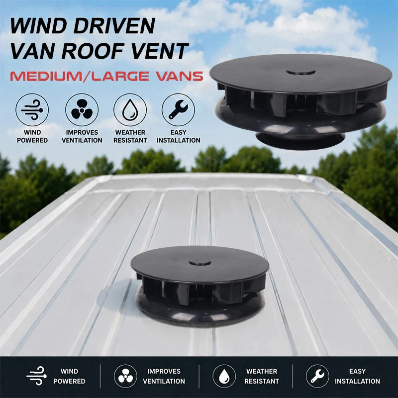 Wind-driven roof vent - black, on a van roof
