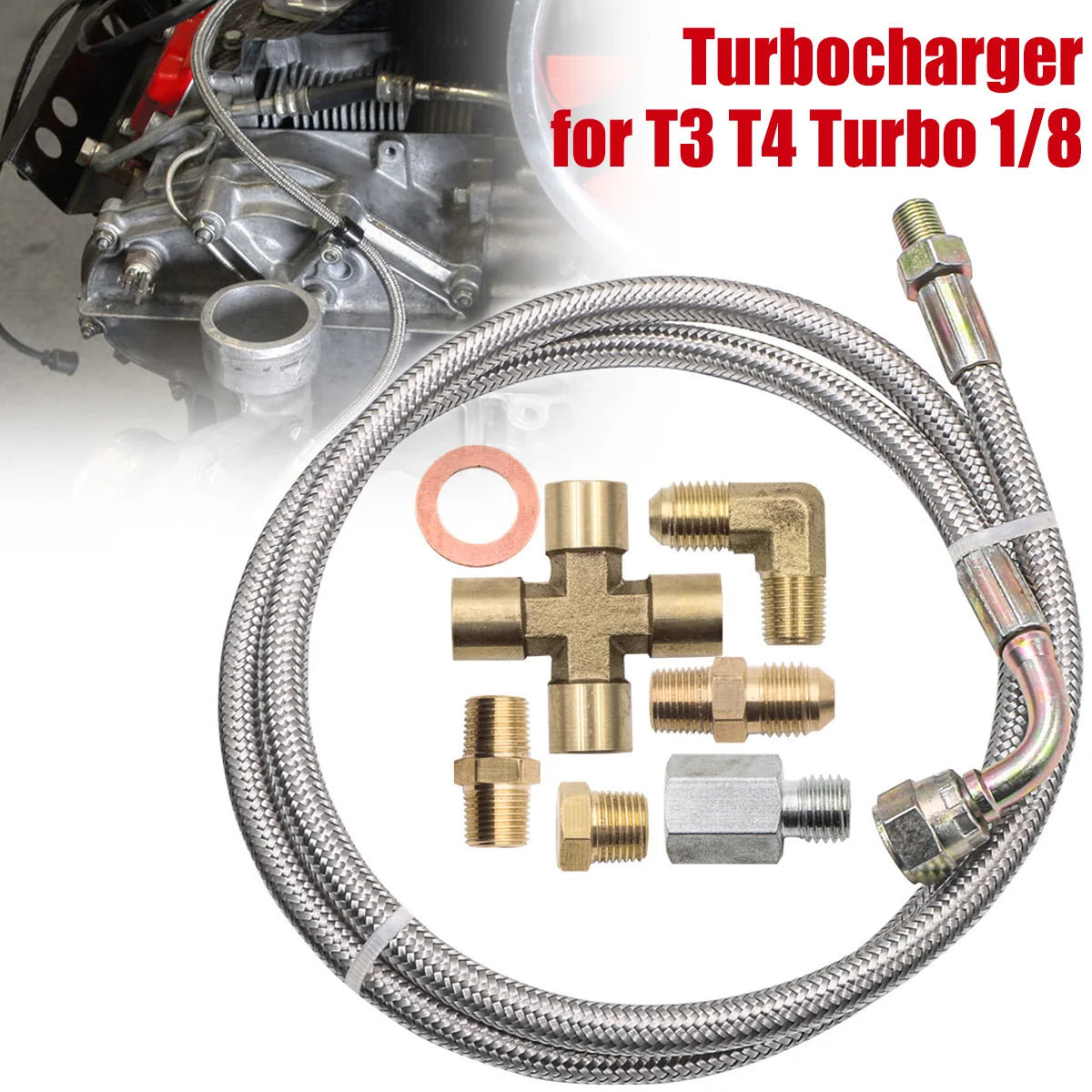 New Turbo Oil Feed Line Kit Universal Oil Return Line Kit Oil Drain Line Kit with 1/8 NPT, 90 ° 4 AN To 1/8 NPT Connector For Tuck's Performance