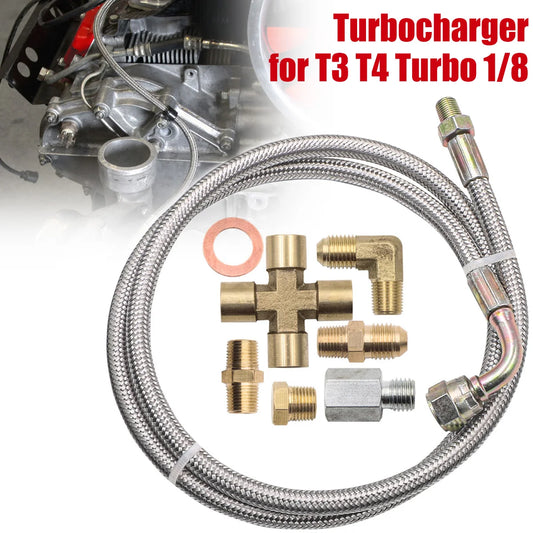 New Turbo Oil Feed Line Kit Universal Oil Return Line Kit Oil Drain Line Kit with 1/8 NPT, 90 ° 4 AN To 1/8 NPT Connector For Tuck's Performance