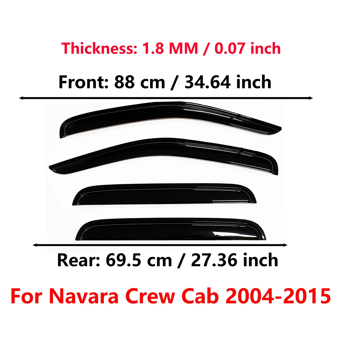 Window Visor for Nissan Navara 2004-2015 Double Cab | 4pcs Rain Guard Wind Deflector | Car Weather Shield Accessory Tuck's Performance