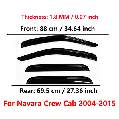 Window Visor for Nissan Navara 2004-2015 Double Cab | 4pcs Rain Guard Wind Deflector | Car Weather Shield Accessory Tuck's Performance
