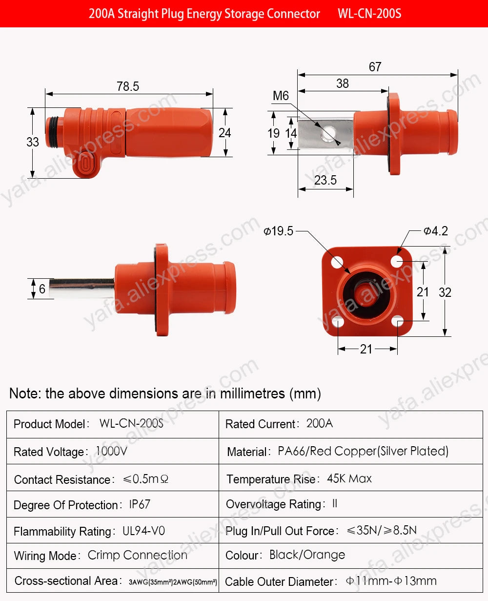 120A/200A 1000V Waterproof Energy Storage Connectors - Pair image 12