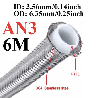 1M/3M/4M/6M AN3 AN4 AN6 AN8 AN10 Racing Hose 304 Stainless Steel Braided PTFE Brake Hose E85 Fuel Oil Line Oil Cooler Hose Pipe Tuck's Performance