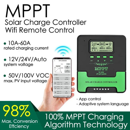MPPT Solar Charge Controller 10A-60A - WiFi, 12V/24V Tucks Performance