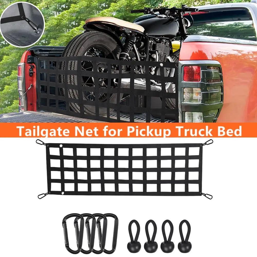 Black Heavy Duty Cargo Net PVC Webbing Truck Pickup Net SUV Van Cargo Safetyweb Control Net For Tailgate Car Modification Parts Tuck's Performance