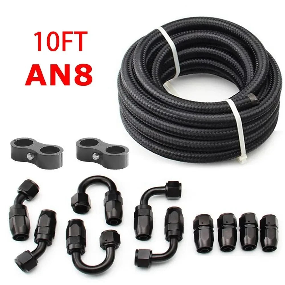 3M AN6/AN8/AN10 CPE Oil Fuel Fittings Hose End 0+45+90+180 Degree Oil Adaptor Kit AN6 Braided Oil Fuel Hose Line With Clamps Tuck's Performance