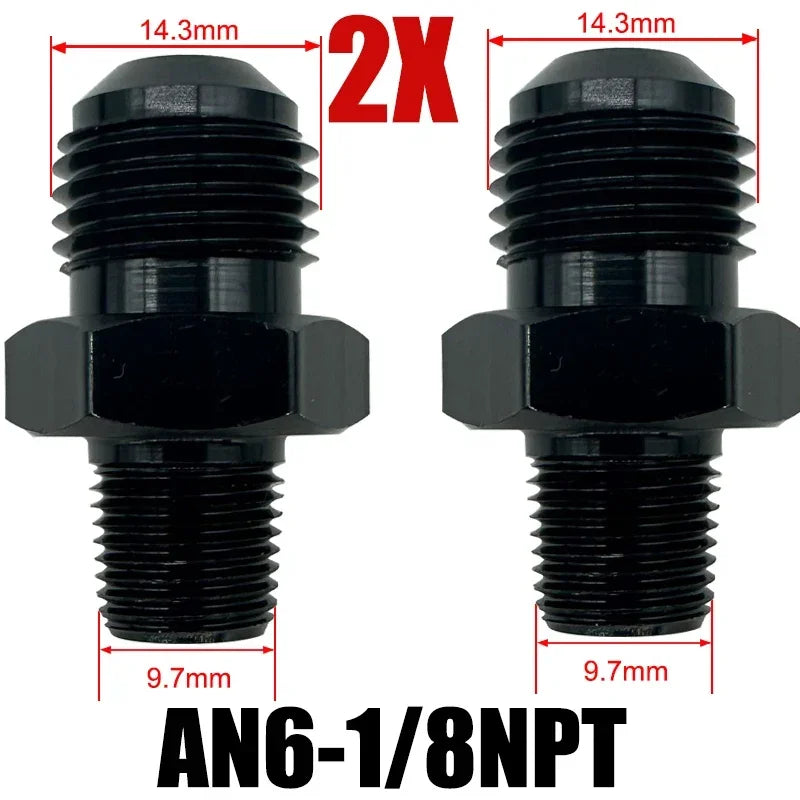 2X Flare Male AN4 AN6 AN8 AN10 AN12 To 1/4NPT 1/8NPT 3/8NPT 3/4 NPT Thread Straight Fittings Fuel Oil Cooler Hose Pipe Adapter Tuck's Performance