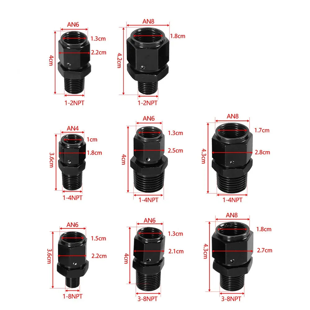 8AN Female Flare Swivel to 1/4 NPT Male Adapter Fitting Union Straight Aluminum AN4 AN6 Female 1/2NPT 1/8 NPT 3/8NPT Male Tuck's Performance