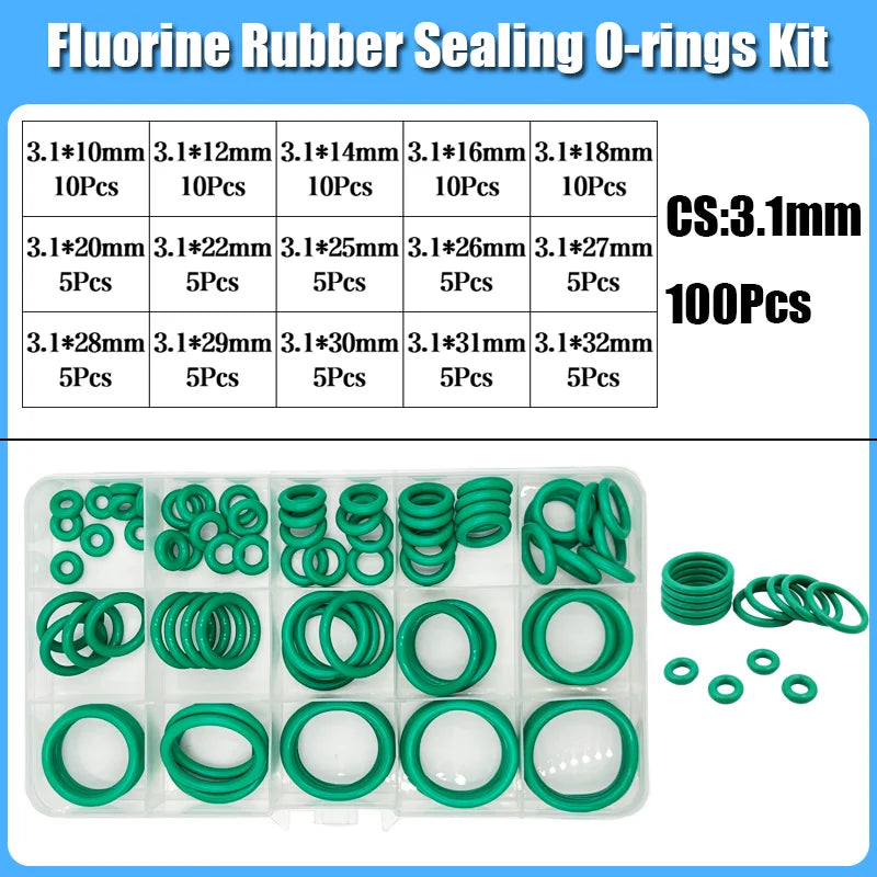 250s Green FKM O Ring Sealing Gasket Heat Resistance High Hardness Corrosion CS 1/1.5/2/2.4/3.1 Fluorine Rubber Seal O-rings Kit Tuck's Performance
