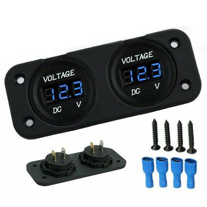 Waterproof 12V/24V Dual LED Digital Voltmeter Panel image 1