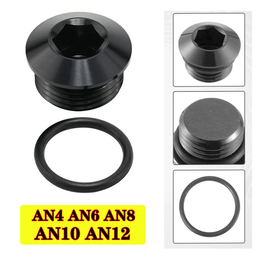 AN4 AN6 AN8 AN10 AN12 ORB O Ring Seal Boss Socket Port Plug Block Off Fitting Adapter Aluminum Black Tuck's Performance