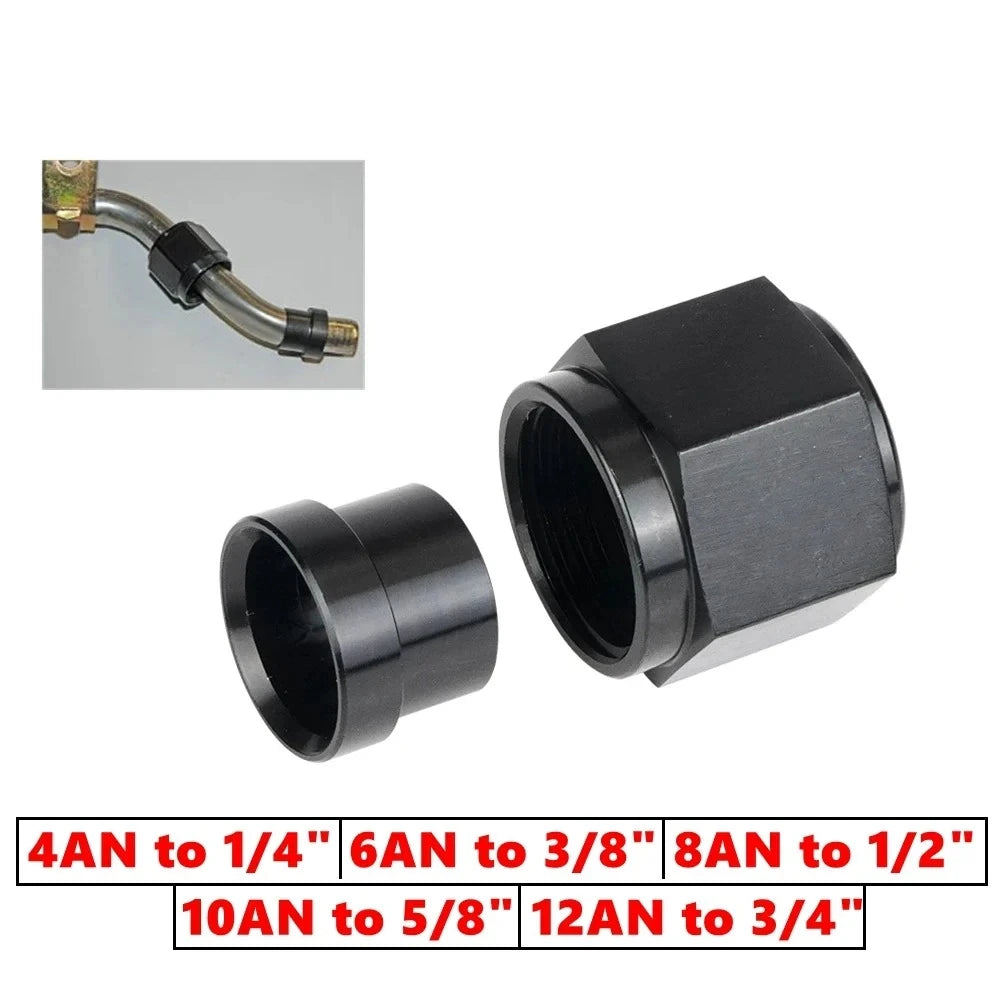 4AN 1/4 6AN 3/8 8AN 1/2 12AN 3/4 10AN Female to 5/8"Hardline Tube Nut and Sleeve Fitting Adapter Aluminum Tube Hose Line Fitting Tuck's Performance