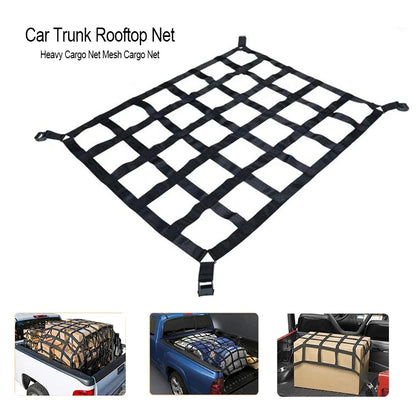 Heavy duty webbing cargo net with tie-down straps for ute trays and roof racks