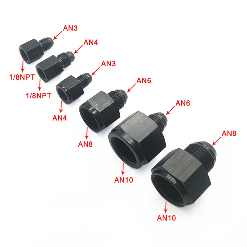 Jiax Black Aluminum AN4 AN8 AN6 1/8NPT Female to AN 3 AN6 AN8 AN10 Male Flare Adapter Fitting Reducer Tuck's Performance