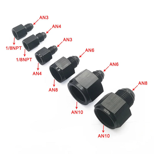 Jiax Black Aluminum AN4 AN8 AN6 1/8NPT Female to AN 3 AN6 AN8 AN10 Male Flare Adapter Fitting Reducer Tuck's Performance