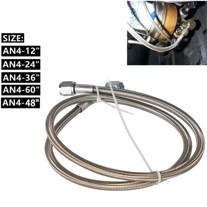 Universal 12' 24' 36' 48'60' AN4 90 Degree X Straight PTFE Turbine Oil Feed Pipe Turbo Oil Feed Line Kit Stainless Steel Braided Tuck's Performance