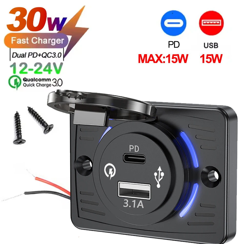 Wall Mount Charger Adapter, 2-4 Ports USB Outlet, QC 22.5W PD 30W Type-C Quick Charge, QC3.0 Panel, Bus, ATV, Truck Tuck's Performance