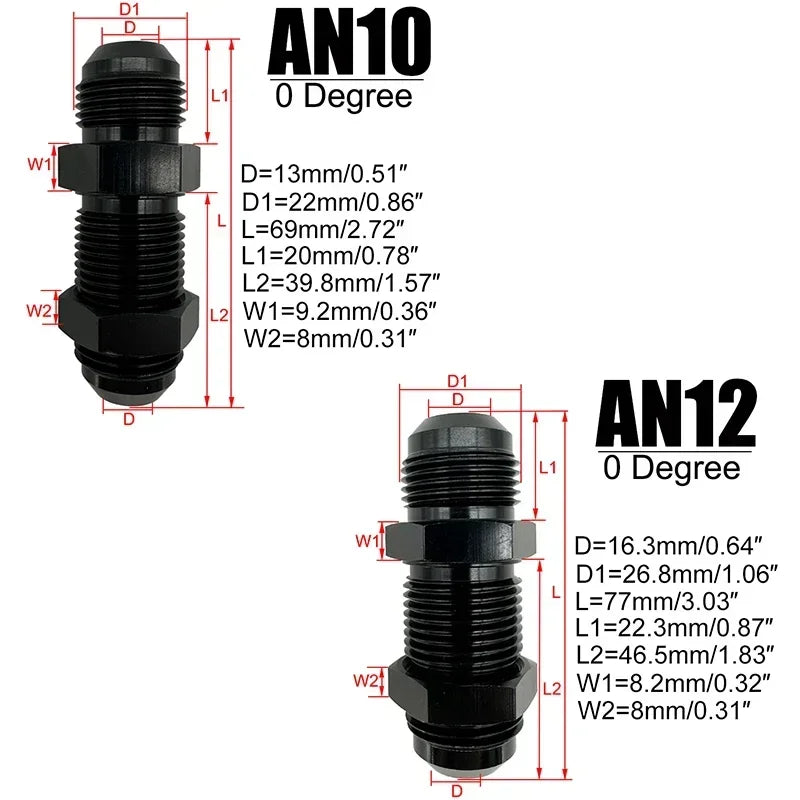 2X AN3 AN4 AN6 AN8 AN10 AN12 0 Degree Flare Bulkhead Fitting Fuel Hose Straight Male To Male Adapter w/Nut For Tab or Wirewall Tuck's Performance
