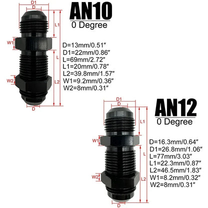 2X AN3 AN4 AN6 AN8 AN10 AN12 0 Degree Flare Bulkhead Fitting Fuel Hose Straight Male To Male Adapter w/Nut For Tab or Wirewall Tuck's Performance