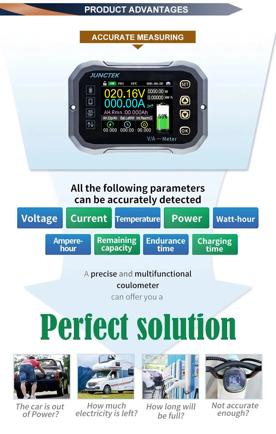 Battery Monitor Bluetooth KG140F DC 0-120V 100A 400A Battery Tester Voltage Current VA Battery Coulomb Meter Capacity Indicator Tuck's Performance