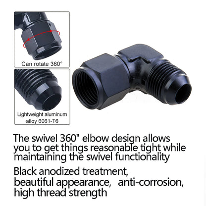 1Pc Aluminum AN6 AN8 AN10 Male To AN Female 90 Degree Swivel Coupler Union Apapters Fitting Fuel Oil Transformation Fittings Tuck's Performance