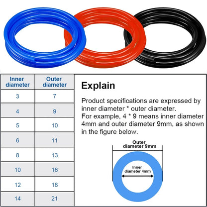 Blue/Red/Black Inner Diameter 3mm, 4mm, 5mm, 6mm, 8mm Car Vacuum Silicone Hose Auto Racing Intercooler Line Pipe Tube 1.5 Meter Tuck's Performance