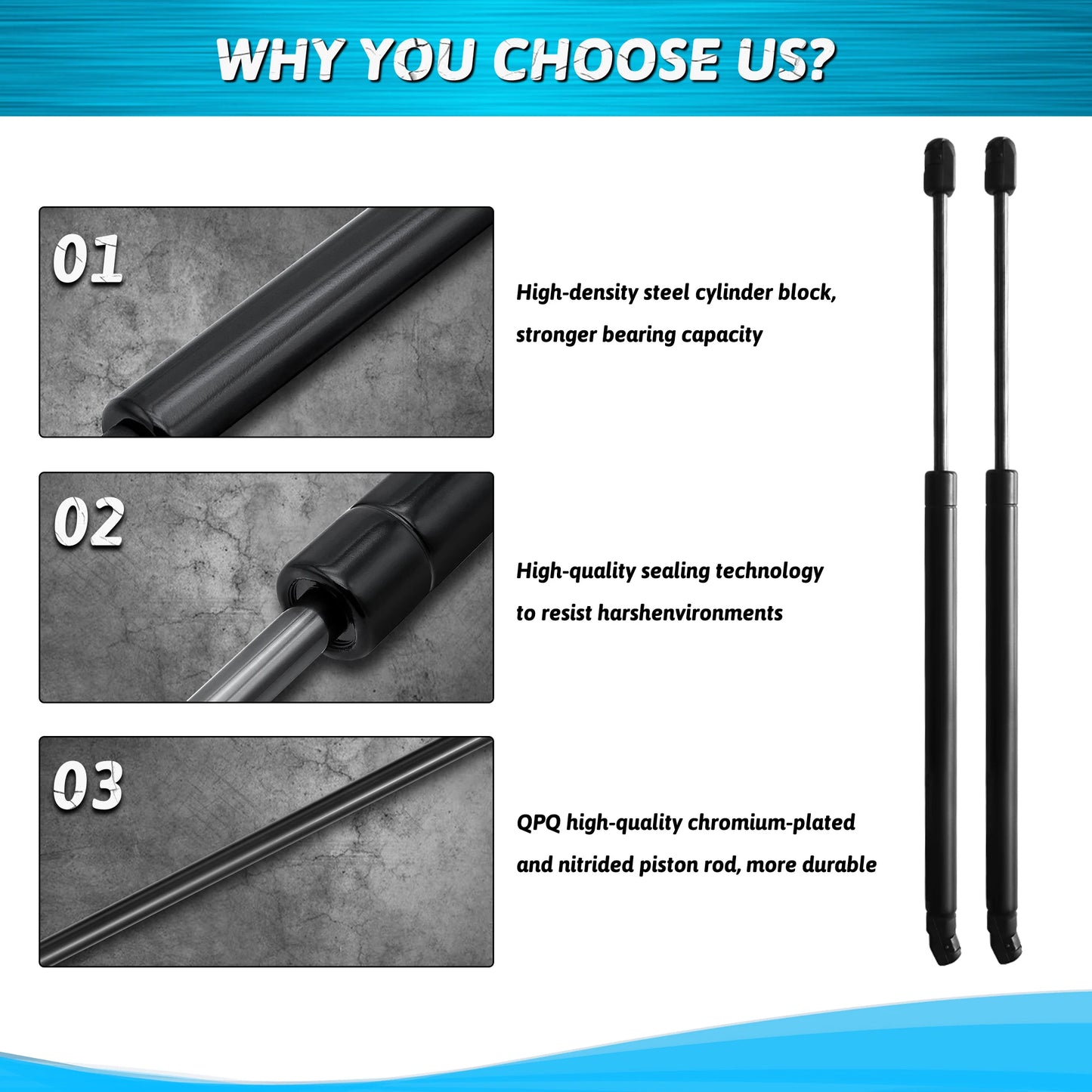 Pair of bonnet lift support struts with ball socket ends