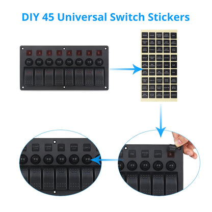 8 gang marine rocker switch panel with circuit breakers - switch label stickers