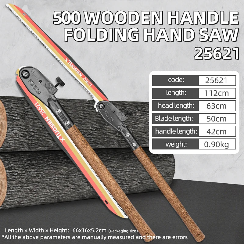 112CM Outdoor Folding Saw - Manganese Steel Pruning Saw for Wood Cutting Extended Hand Saw with Wood Handle Tuck's Performance